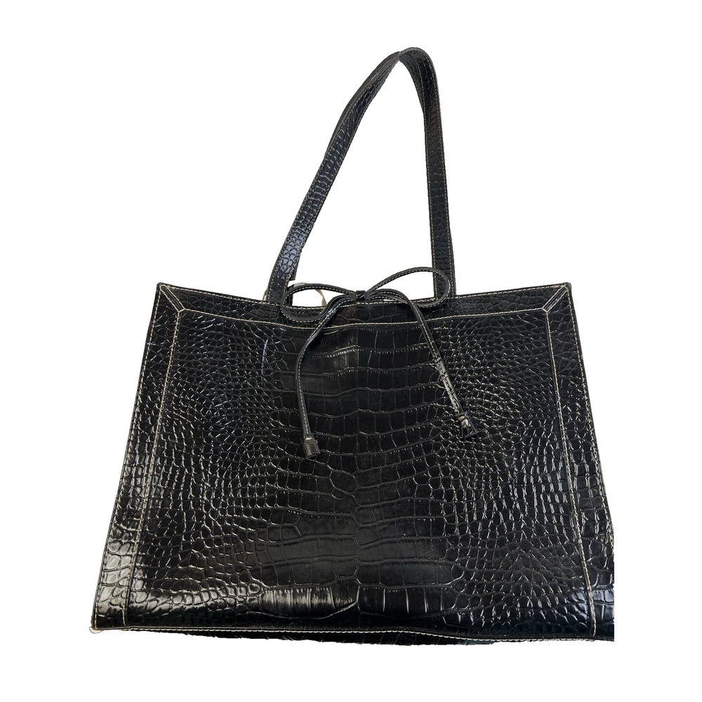 Liz Claibourne Handbag Tote Computer Bag Foaux Crocidile Leather Black Work